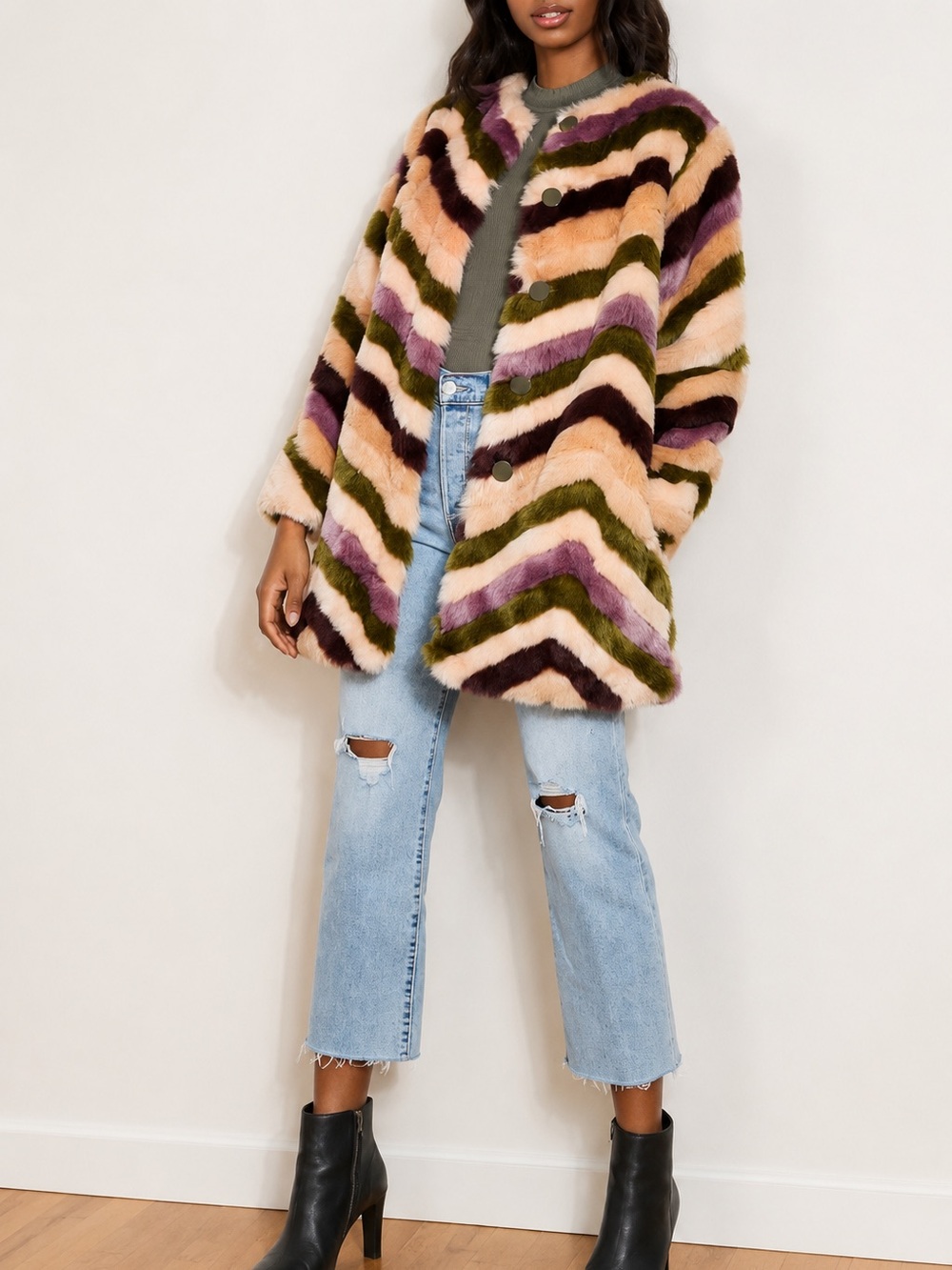 Hutch Multicolor Chevron Faux Fur Teddy Jacket from Anthropology. - Picture 5 of 5